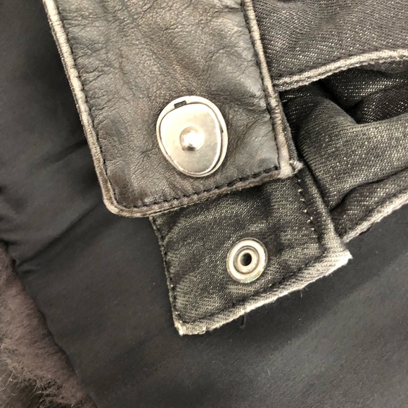 Denim & Leather Jacket with Real Opposum Fur Vintage Jacket - Picture 8 of 8